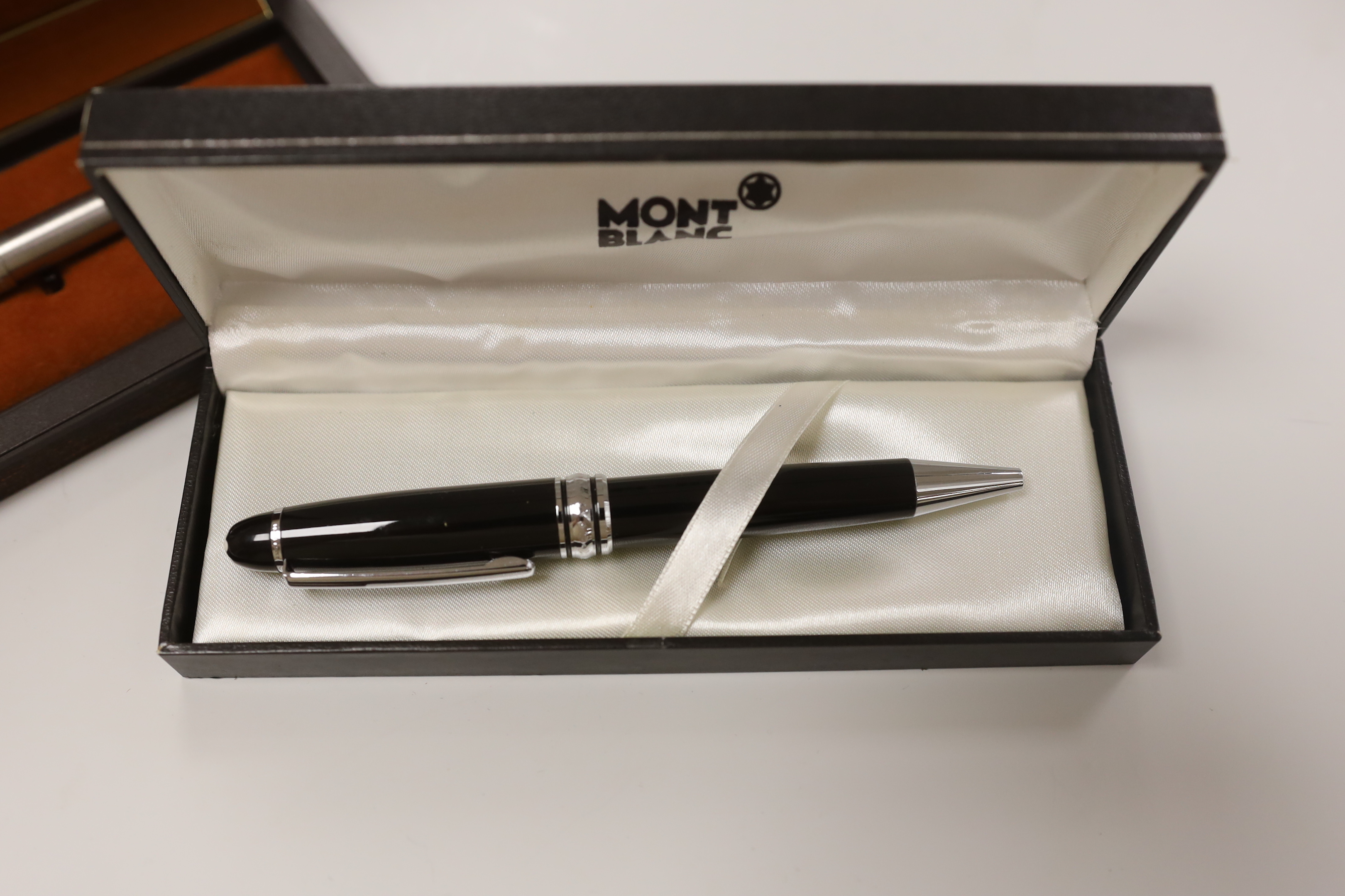 A cased Montblanc ball point pen and a Parker 105 pen